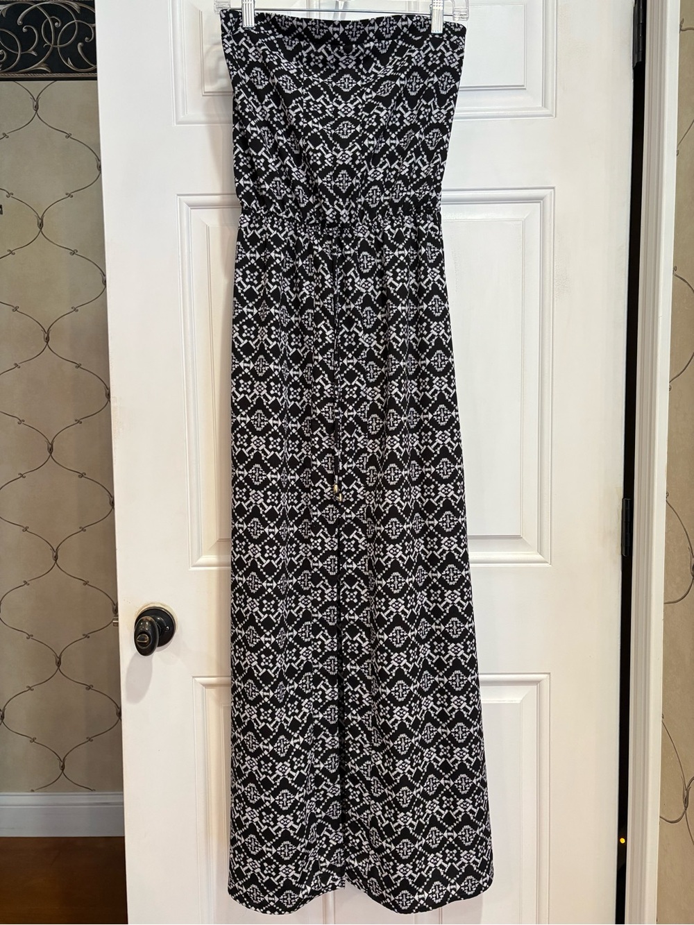 Xhilaration Black and White Strapless Maxi Dress with Geometric Print, Size S